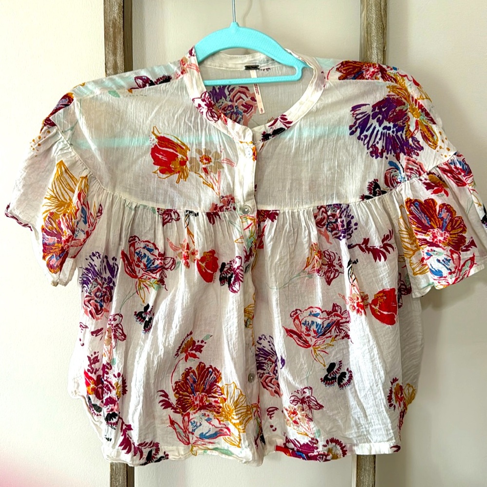 Free People Floral Cropped Blouse
